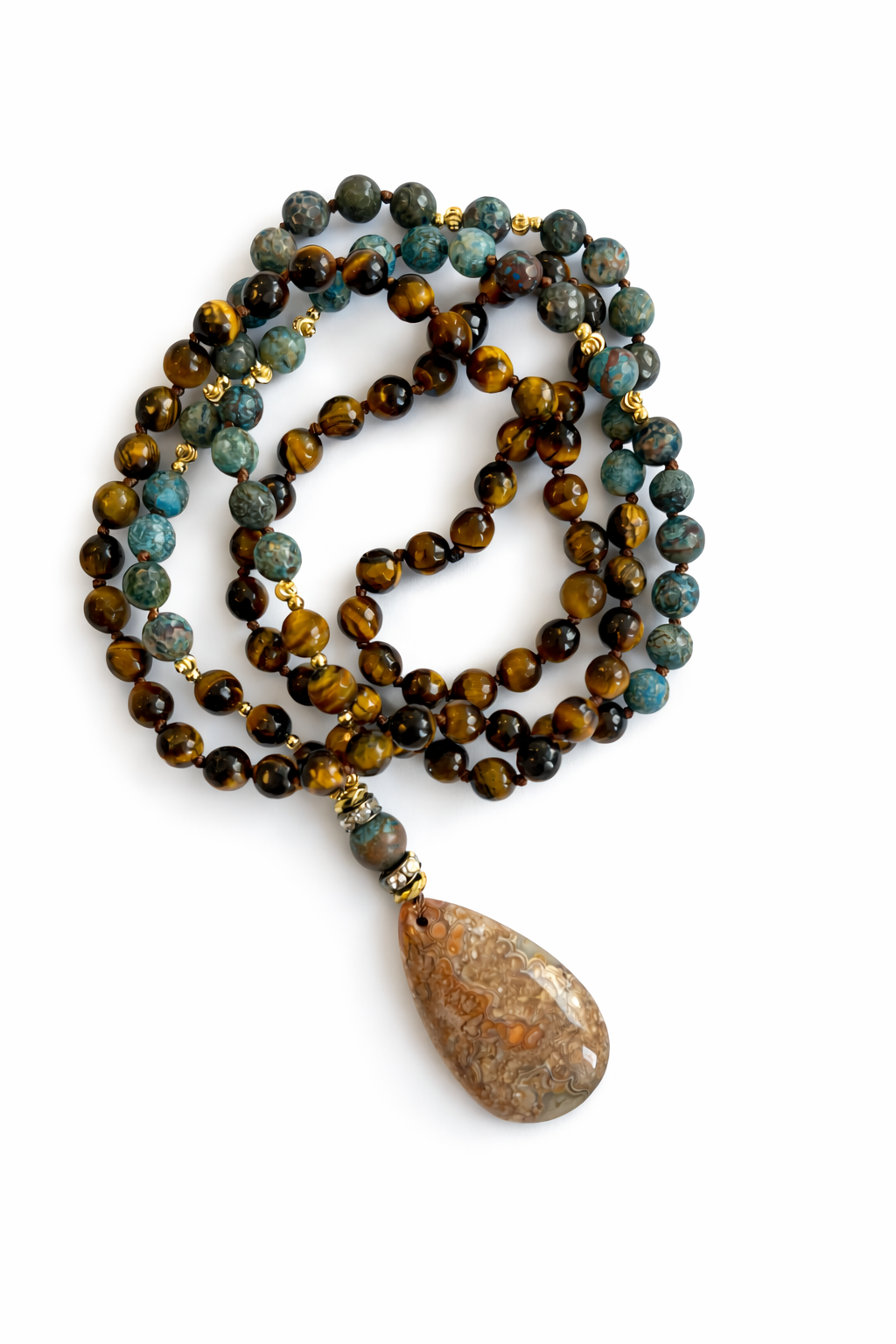 Meditacijos karoliai (Mala) | Tigro akis, apatitas, agatas