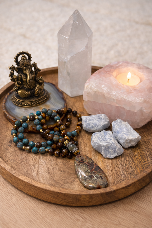 Meditacijos karoliai (Mala) | Okeaninis agatas, tigro akis