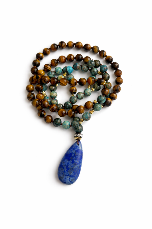 Meditacijos karoliai (Mala) | Tigro akis, apatitas, lazuritas