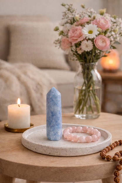 Mėlynas kalcitas (bokštelis) | savęs išraiška, ramybė, harmonija