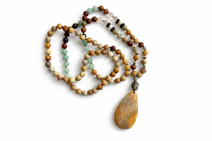 Meditacijos karoliai (Mala) | Jaspis, rožinis kvarcas, amazonitas