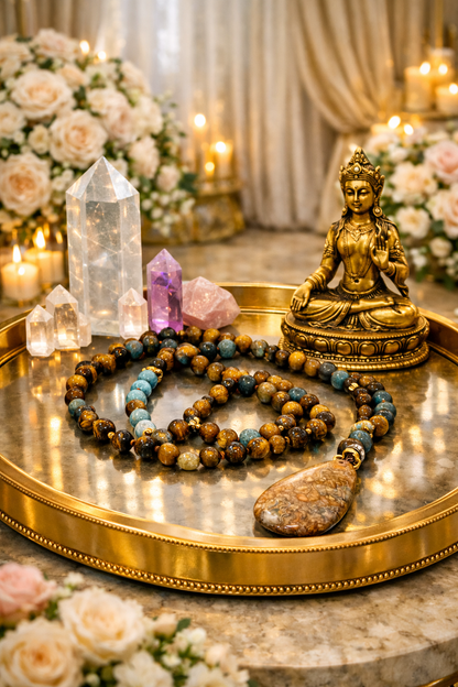 Meditacijos karoliai (Mala) | Tigro akis, apatitas,  agatas