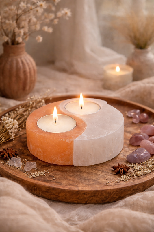 Selenito YIN YANG žvakidė| Pusiausvyra, šviesa, harmonija