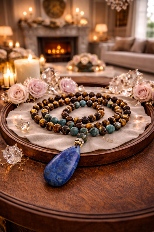 Meditacijos karoliai (Mala) | Tigro akis, apatitas, lazuritas