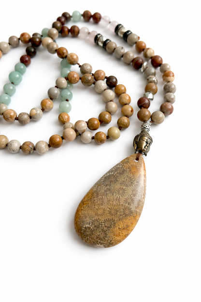 Meditacijos karoliai (Mala) | Jaspis, rožinis kvarcas, amazonitas