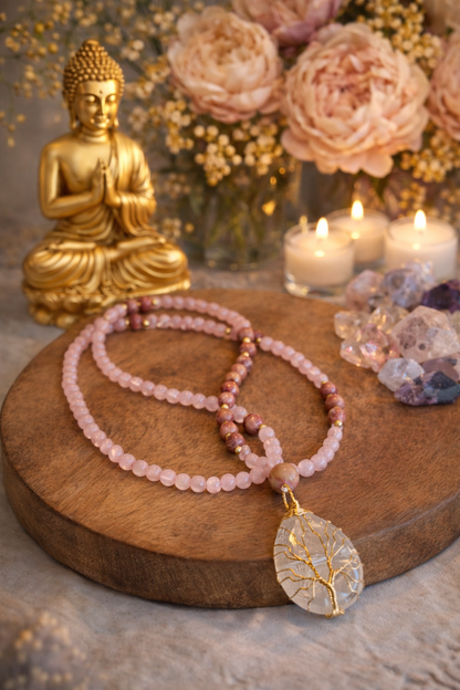 Meditacijos karoliai/ Vėrinys | Rožinis kvarcas, rodonitas