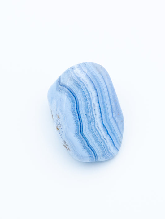 Mėlynas chalcedonas (būgninukas) | aiškus žodis, ramios mintys ir sąmoningas bendravimas