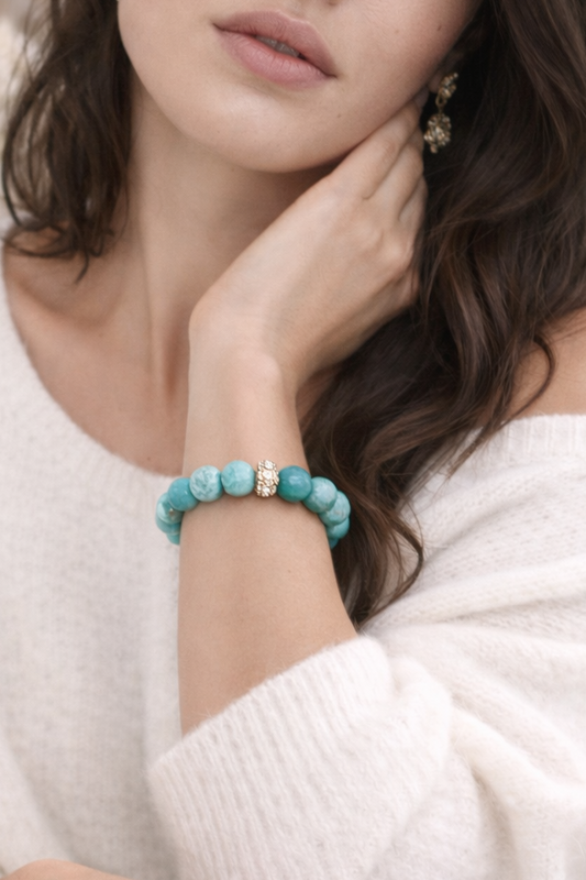 Amazonito apyrankė | drąsa kalbėti, saviraiška, tiesa (10 mm.)