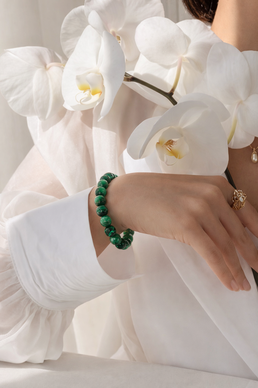 Malachito apyrankė | gyvybė, patrauklumas, žemiška meilė  (10 mm.)