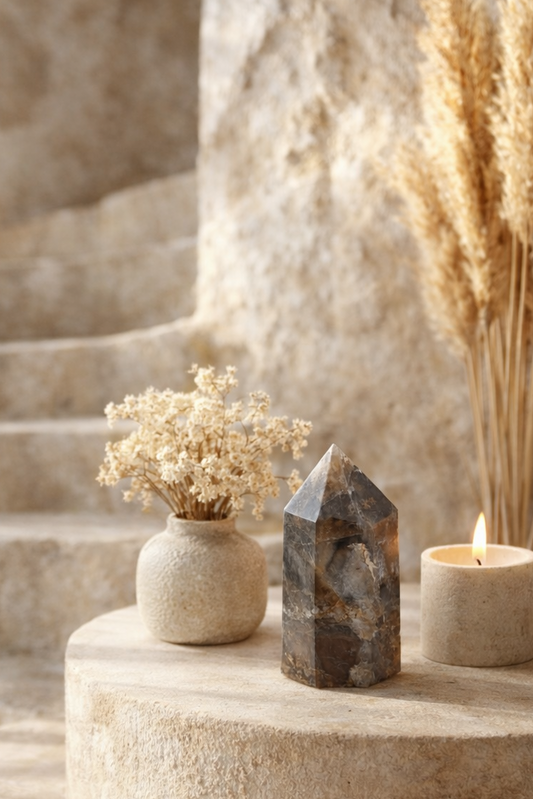 Dūminis kvarcas (bokštas) | pagrindas, stabilumas, susitelkimas