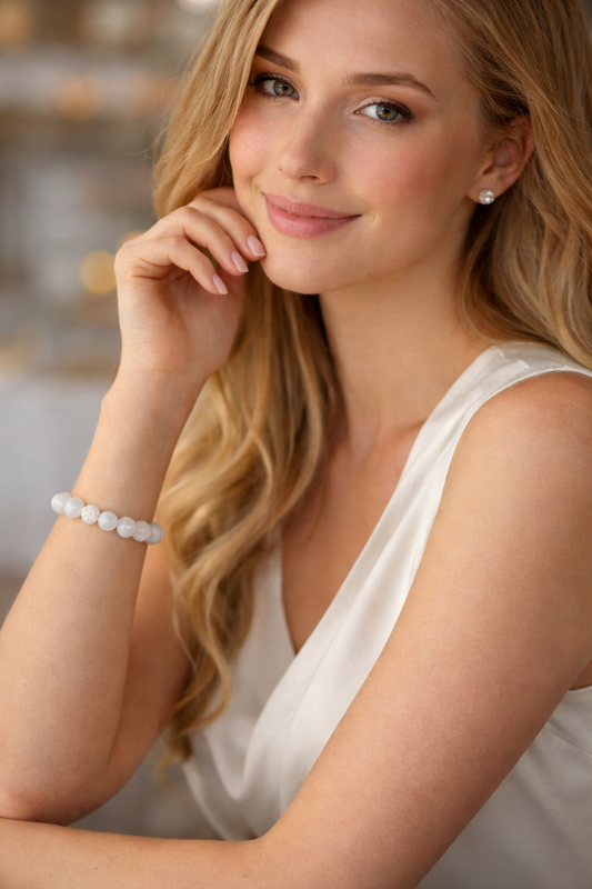 Mėnulio akmens apyrankė | kantrybė, moteriškumas, intuicija  (10 mm.)