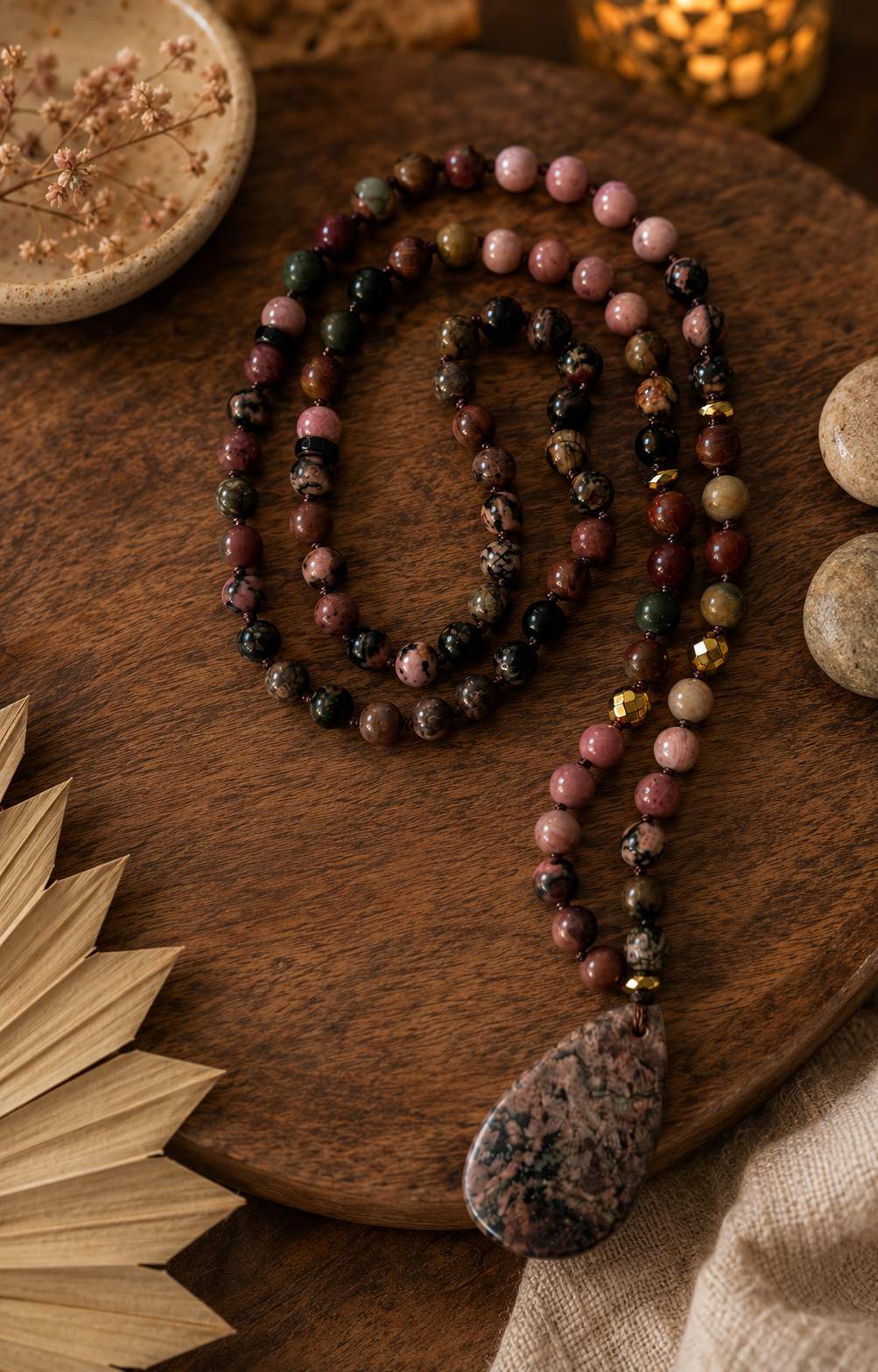 Meditacijos karoliai (Mala) | Rodonitas