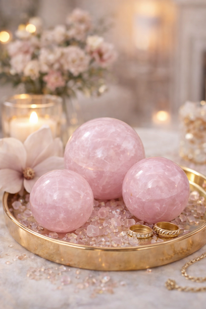 Rožinio kvarco sfera | meilė, subtilumas, estetika