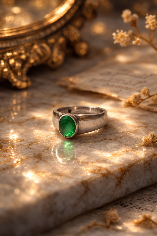 Sidabrinis SMARAGDO žiedas